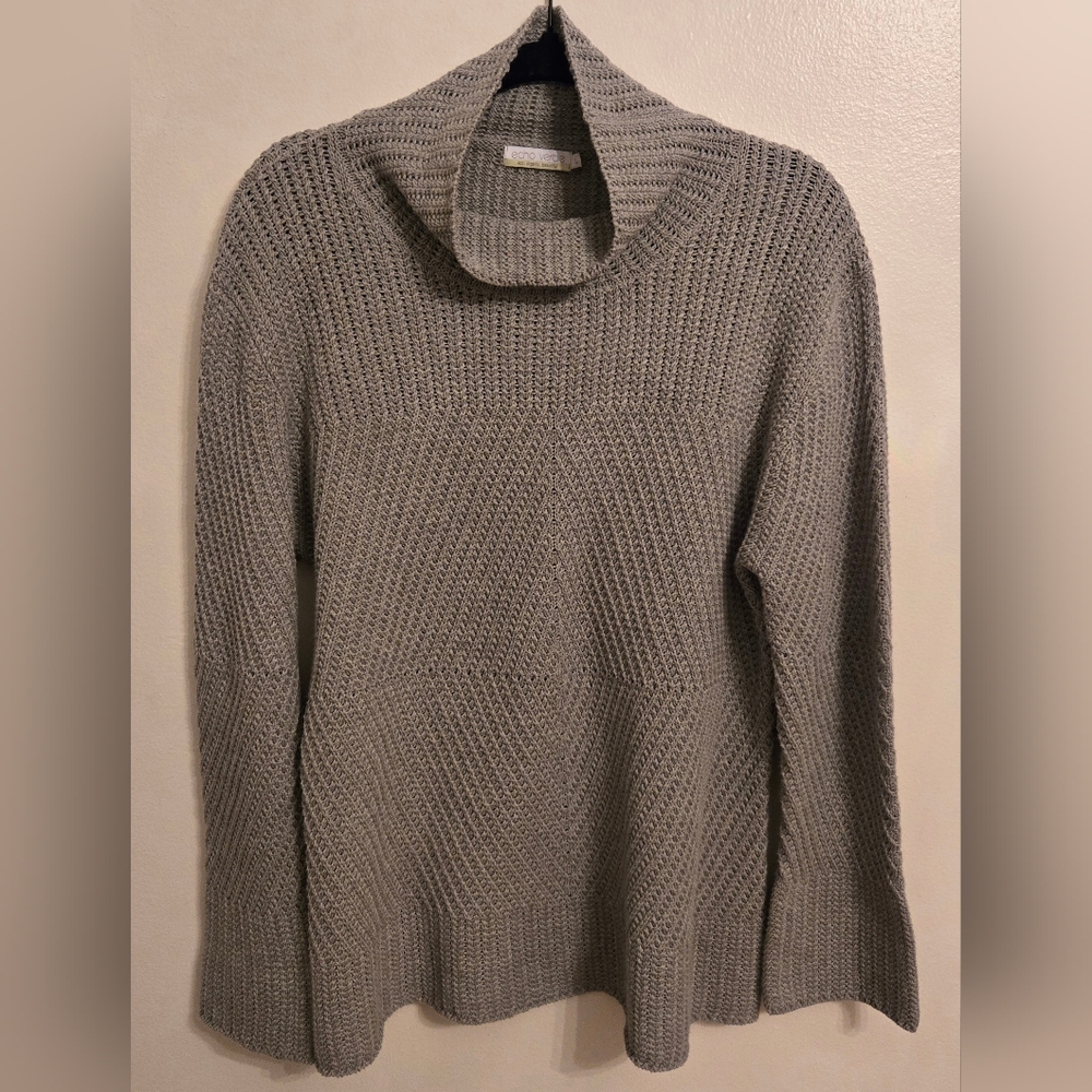 Echo Verde Knit Turtleneck Sweater Organic Cotton Neutral Gray Womens Large